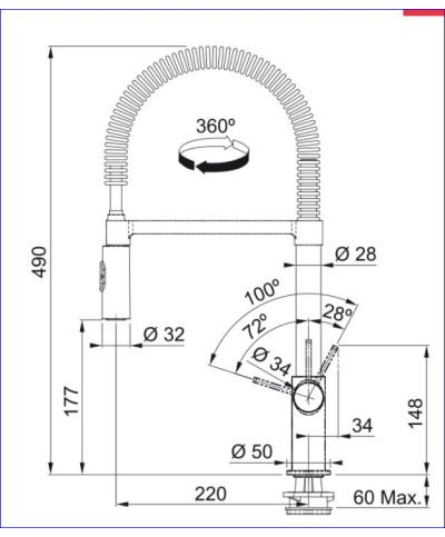 Franke Fox 115.0486.993 - 301984 mitigeur évier douchette sur flexible Chrome