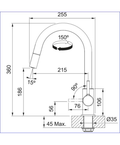 Franke Lina 115.0693.229 - 301940 mitigeur évier bec extractible Chrome