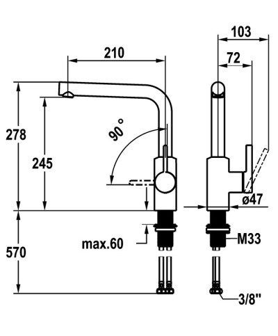 Kwc Fit 10.541.012.176FL  - 125575 mitigeur évier à bec mobile Noir mat