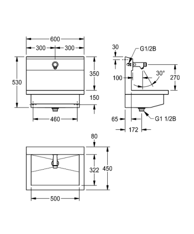 Kwc Planox PL6USV - 3600004023 Unité de lavage avec robinet mural temporisé inox