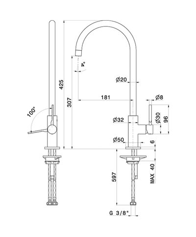 Newform Maki 71830 01 093 Mitigeur cuisine à bec haut Noir mat