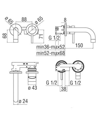 copy of Ramon Soler Alexia 362101NC-36A302902 mitigeur lavabo à encastrer + plaque + bec 190 mm nickel brossé