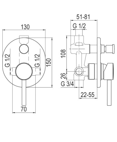 Nobili Live LV00100 mitigeur de douche avec inverseur à encastrer chrome