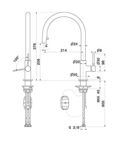 Newform Maki 71845 59 098 Mitigeur évier poignée mousseur s/flex PVD Brushed pale gold