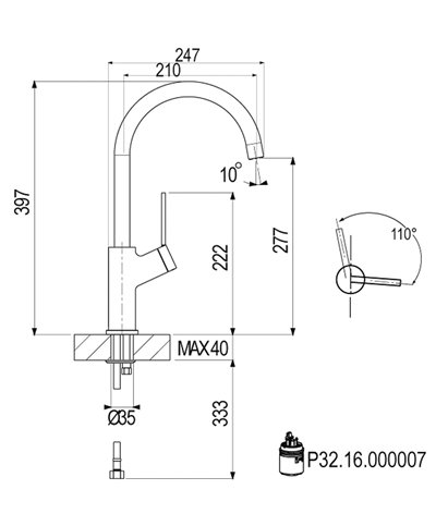 Armando Vicario 400403-1825CR mitigeur évier à bec chrome