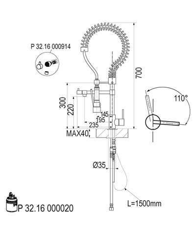 Armando Vicario 400286 Grandchef mitigeur à douchette haut 700mm chrome