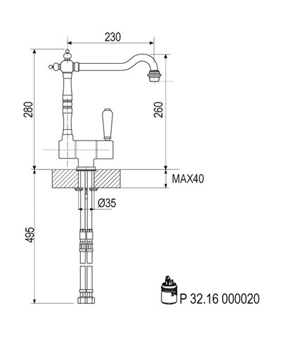 Armando Vicario 400172-10205VA Mitigeur évier Retro spec  fenêtre à bec look inox