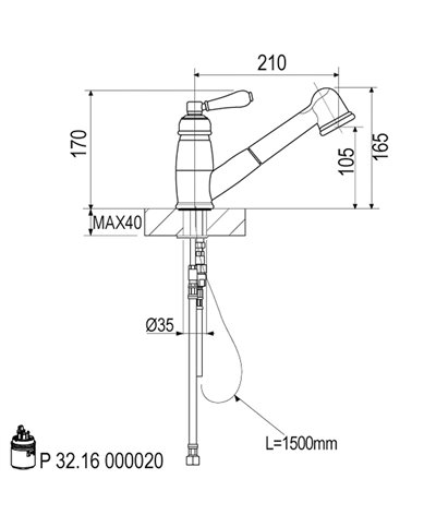 Armando Vicario Hermitage 400178-109044VO mitigeur évier à douchette vieux bronze