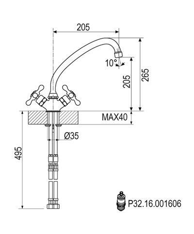 Armando Vicario 400330-101901VR Mélangeur évier à bec + basse pression cuivre