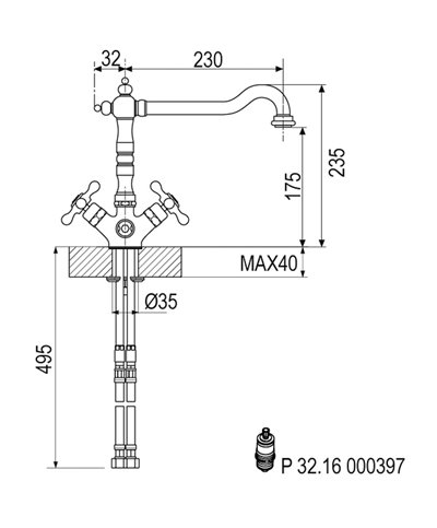 Armando Vicario 400097-101910VO mélangeur évier à bec s/colonne bronze