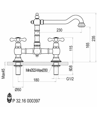 Armando Vicario 400163-101970VA Mélangeur évier 2trous à bec nickel mat
