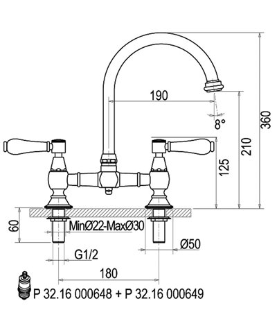 Armando Vicario 400160-101977VR Mélangeur évier 2trous à bec cuivre