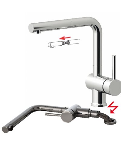 Gattoni 0416PCBP-373559CO mitigeur évier à douchette spec fenêtre + basse pression chrome