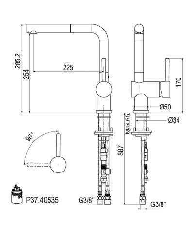 Gattoni 0416PCBP-373559CO mitigeur évier à douchette spec fenêtre + basse pression chrome