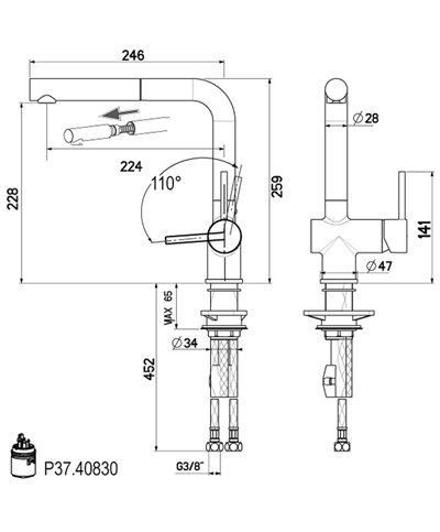 Gattoni 0405PC-373719CO mitigeur évier à douchette chrome