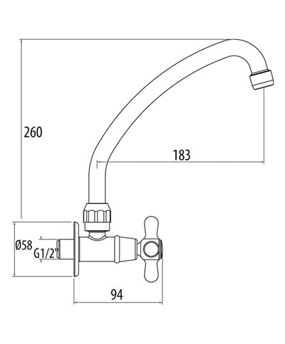 Gattoni 411310-373029HCO robinet mural lave-mains + bec haut chrome