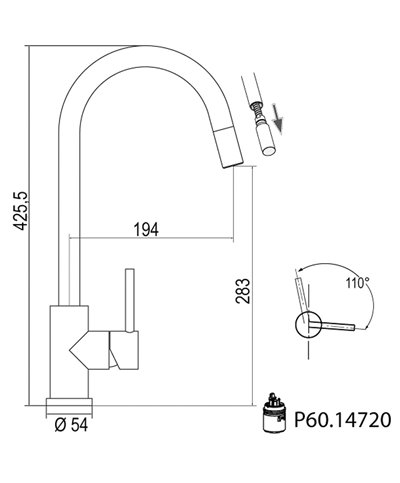 Inox 113545X mitigeur évier à douchette inox