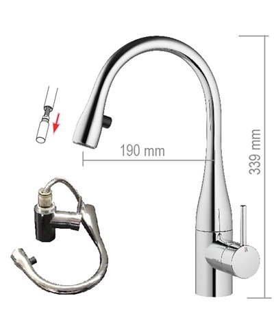 Kwc Eve 10 111 102 700FL - 121617 mitigeur évier 339mm à douchette inox