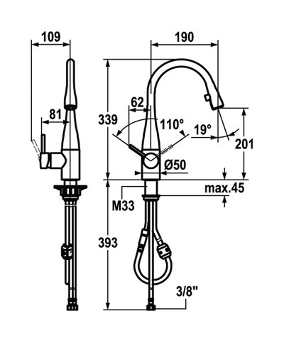 Kwc Eve 10 111 102 700FL - 121617 mitigeur évier 339mm à douchette inox