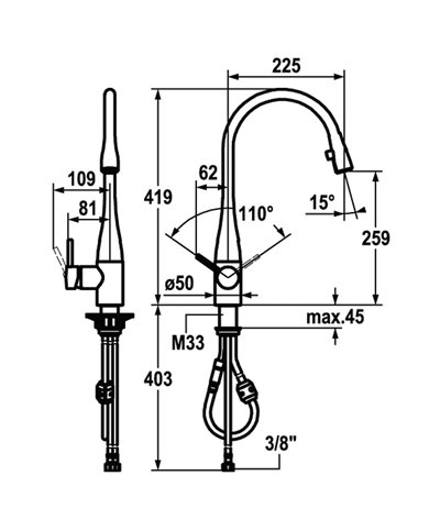 Kwc Eve 10 111 103 000FL - 121241 mitigeur évier 419mm à douchette chrome
