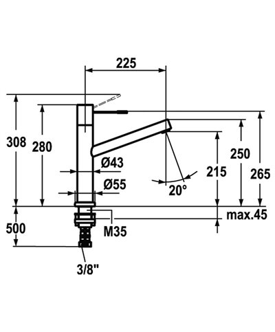 Kwc Ono 10 151 043 700FL - 123113 Mitigeur évier à bec spec  fenêtre inox