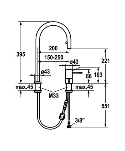 Kwc Ono 10 152 322 000FL - 122088 mitigeur évier 2 trous à douchette chrome