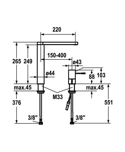 Kwc Ono 10 152 413 000FL - 122090 mitigeur évier 2 trous à bec orientable chrome