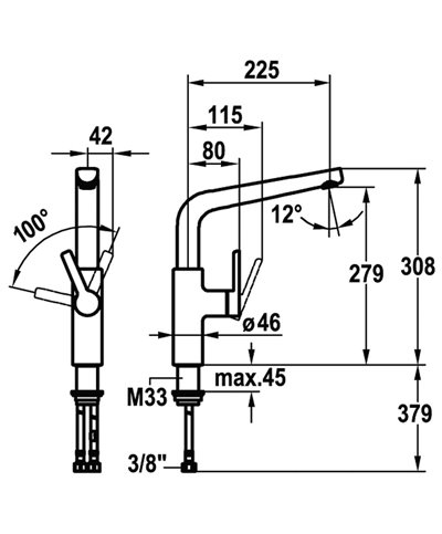 Kwc Suno 10 171 013 000FL - 123967 mitigeur évier bec mobile chrome