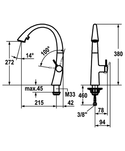 Kwc Zoe 10 201 102 127FL - 122931 mitigeur évier à douchette Steel