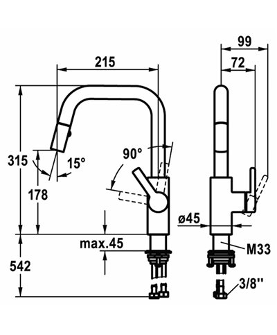 Kwc LunaE 10 441 004 000FL - 125133 mitigeur évier à douchette inversible chrome