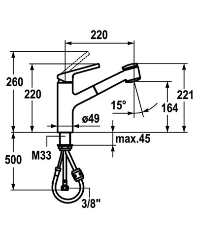 Kwc LunaE 10 441 033 000FL - 123820 mitigeur évier à douchette chrome