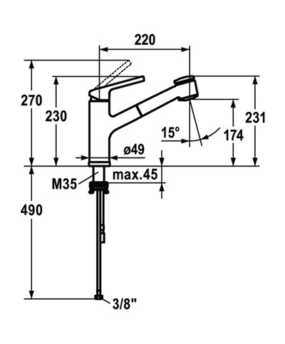 Kwc LunaE 10 441 053 000FL - 125136 mitigeur évier spec  fenetre à douchette escamotable chrome