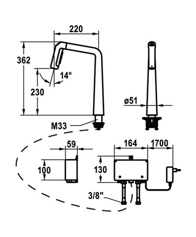Kwc Kio 10 481 232 000 - 125193 mitigeur évier à douchette + led chrome