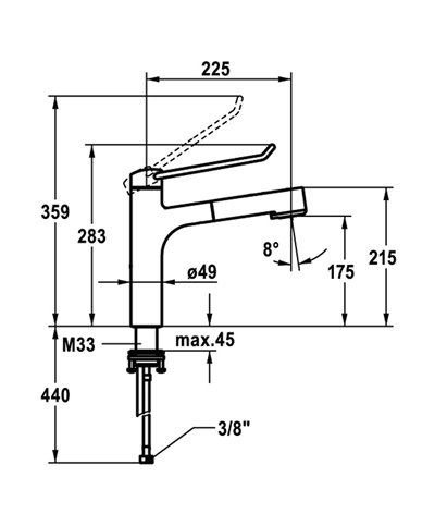 KWC Vita Pro2 10 521 033 000LLFL - 125248 mitigeur douchette et levier ouvert long chrome