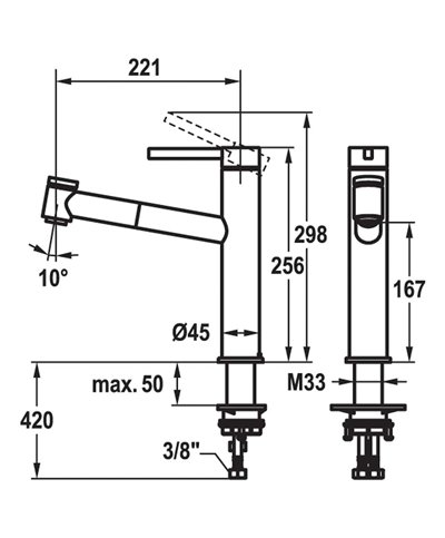 KWC BevoE  10 531 032 751FL - 125591 mitigeur évier à douchette Industrial black