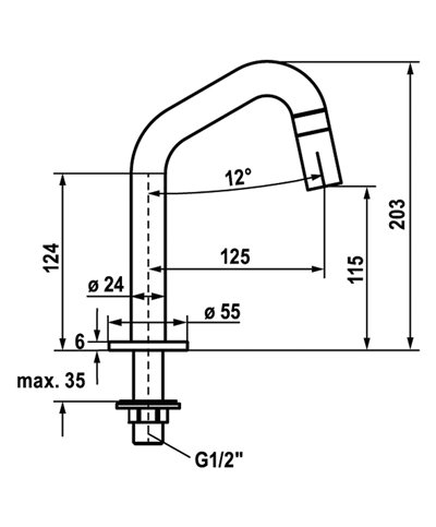 Kwc 25 001 011 700 - 125328 robinet lave-mains à colonette + commande au bec inox