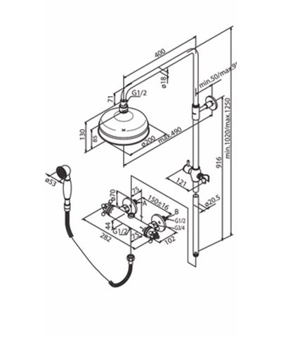 Damixa 379300000 Ensemble colonne Douche thermo téléscopique chrome