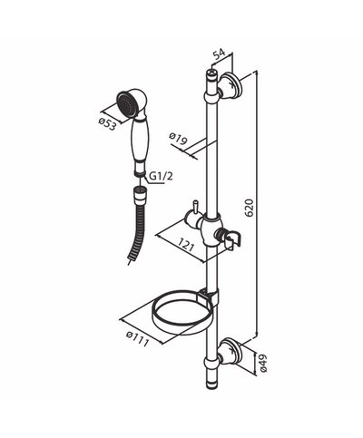 Damixa 765110000 Glissiere 620mm + douchette 1J chrome