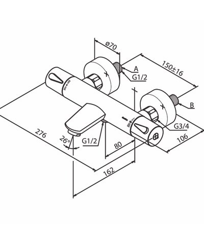Damixa Silhouet 745007700 mitigeur thermostatique mural de bain-douche PVD Laiton