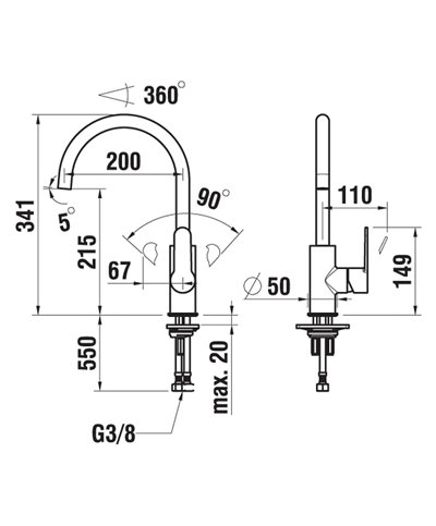 Laufen Arwa Similor Kugler Laurin HF 5 00730 100 000 mitigeur évier à bec mobile chrome