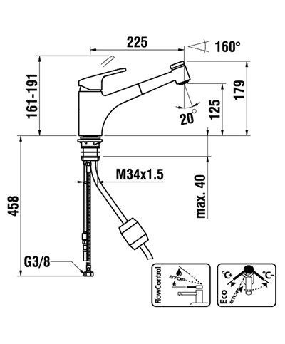 Laufen Arwa Similor Kugler HF 5 00935 100 000 Citypro mitigeur évier à douchette chrome