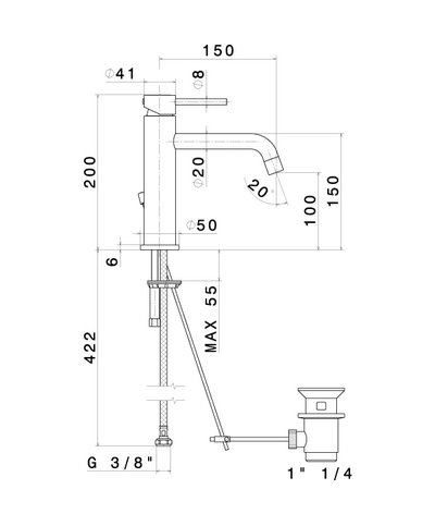 Newform X-T 4201.M0.072 mitigeur lavabo + vidage + bec 150 mm EM Copper satin