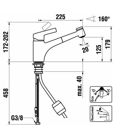 Laufen Arwa Similor Kugler HF501935100000 Citypro S mitigeur évier à douchette chrome