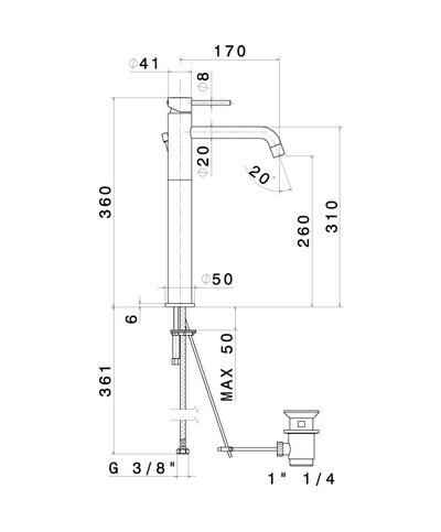 Newform X-T 4204.M0.075 mitigeur haut lavabo + vidage EM Copper glossy