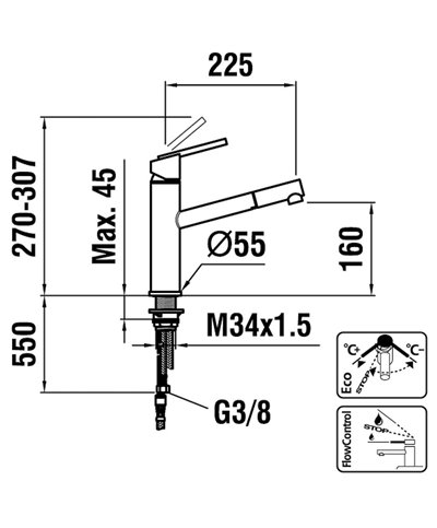 Laufen Arwa Similor Kugler WI503016100000 Siminox mitigeur évier à douchette chrome