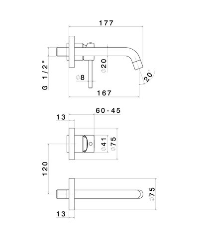 Newform 4228E.21 X-T Façade Mitigeur lavabo à encastrer + bec 167 mm chrome
