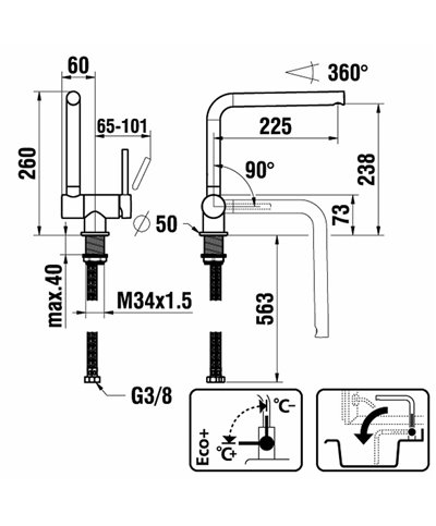 Laufen Arwa Similor Kugler HF905434100000 TwinPlus Mitigeur évier spec  fenêtre bec chrome