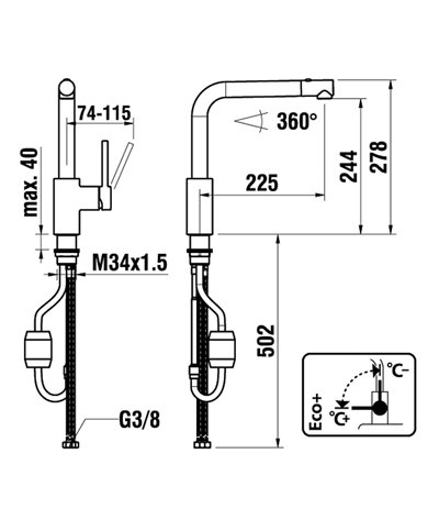 Laufen Arwa Similor Kugler HF905435100000 TwinPlus mitigeur évier à douchette extractible chrome