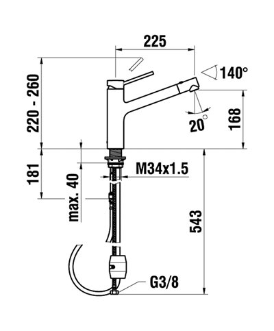 Laufen Arwa Similor Kugler HF 9 05437 441 000 TwinPlus mitigeur évier à douchette 225mm + 2jets inox