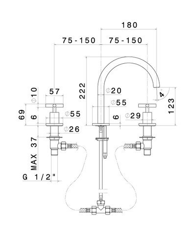 Newform Blink 70800.21 mélangeur 3 trous de lavabo bec rond 222 mm chrome